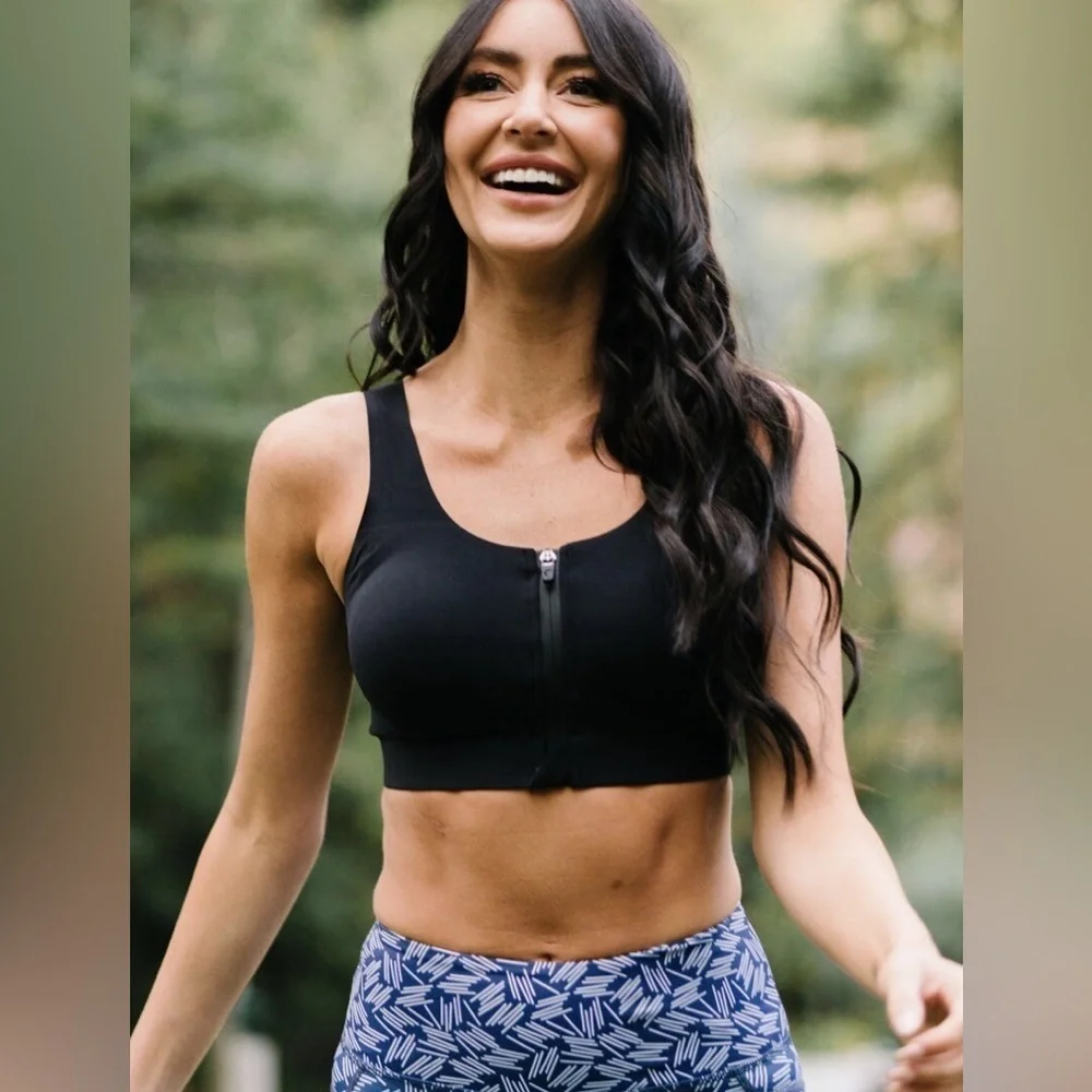 ZYIA Active Black front Zip Access Sports Bra